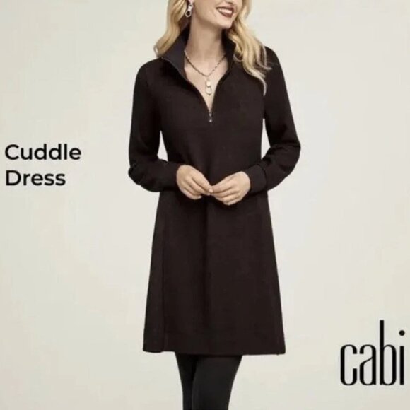 CAbi Black and Burgundy Cuddle Sweater Dress Size Small 4215 Pockets Fall Winter - Picture 6 of 7